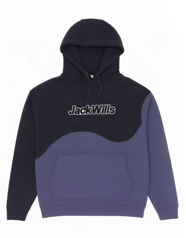Jack Wills Herren-Kapuzenpullover mit Grafik, übergroß, Größe S, Marineblau, Farbblock