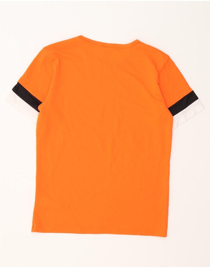 PUMA Herren-T-Shirt-Oberteil, mittelorangefarbenes Farbblock-Polyester