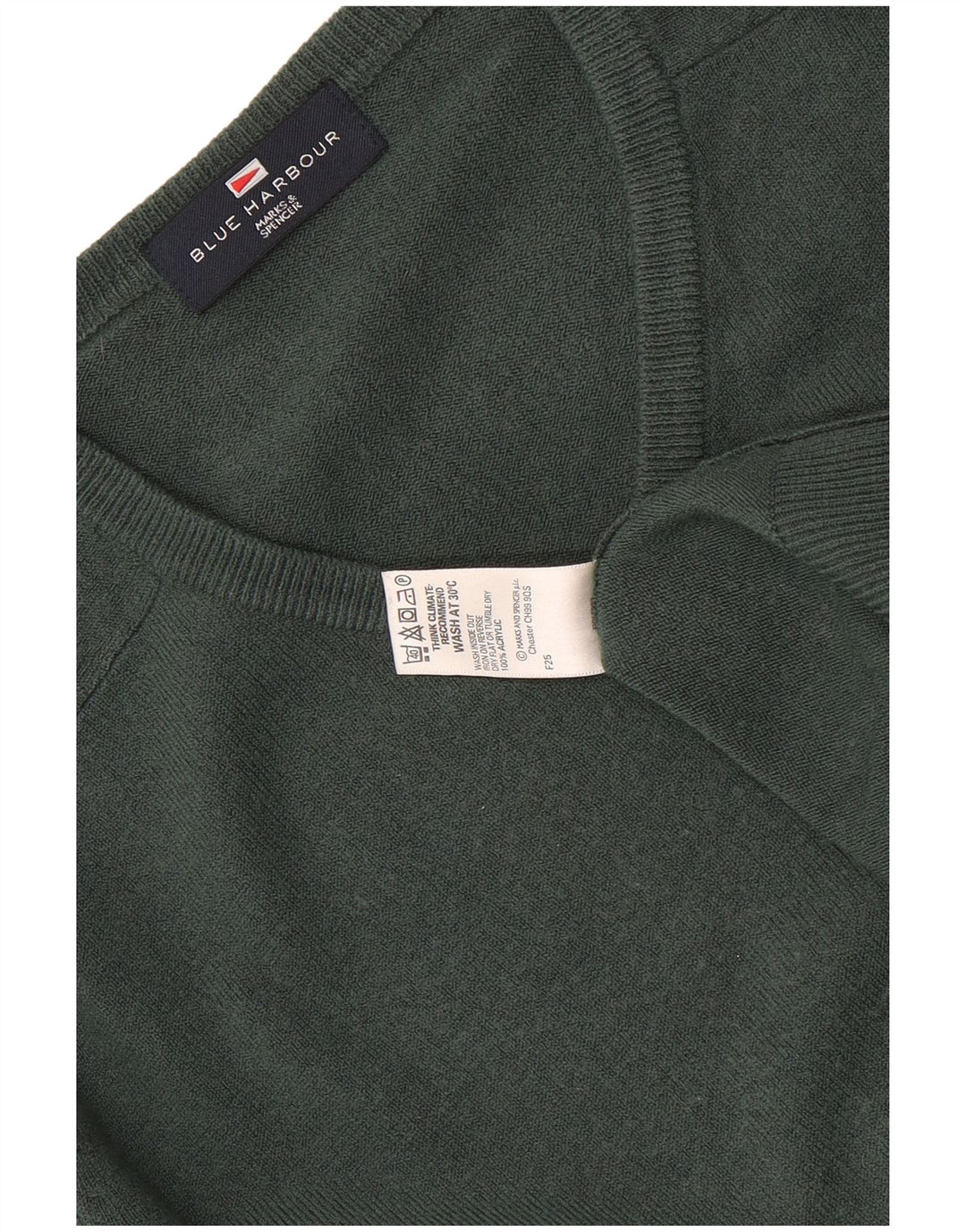 Marks & Spencer Herren Blue Harbor V-Ausschnitt Pullover Pullover Small Grün Acryl