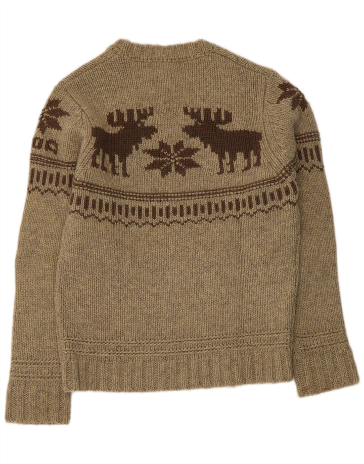 Smog Herren-Pullover mit Rundhalsausschnitt, mittelbeige, Fair-Isle-Lammwolle