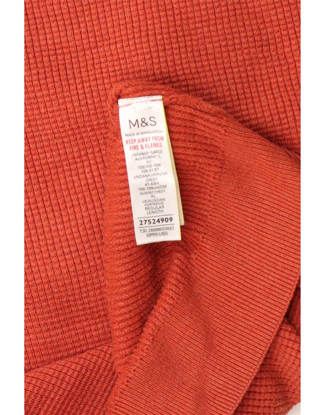 Marks & Spencer Herren-Pullover mit Rundhalsausschnitt, groß, orangefarbenes Polyester