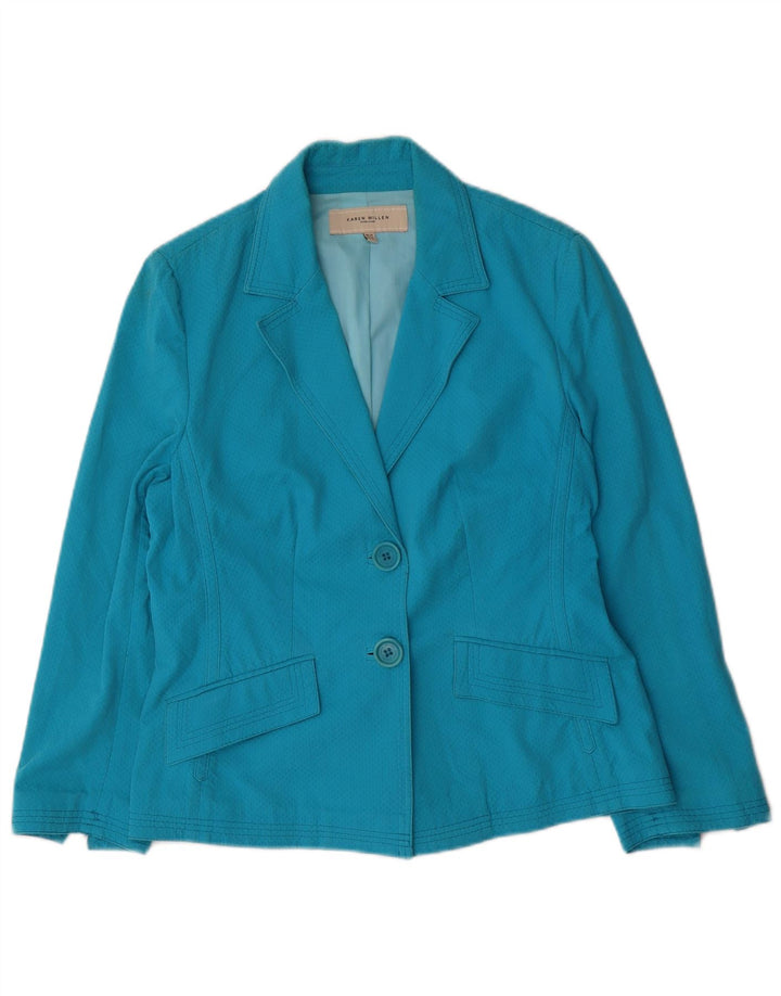 Karen Millen Damen 2-Knopf-Blazerjacke UK 14 mittelblaue Baumwolle