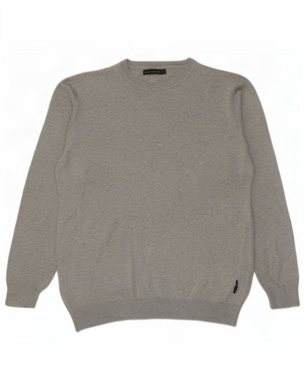French Connection Herren-Pullover mit U-Boot-Ausschnitt, XL, grau gefleckte Baumwolle