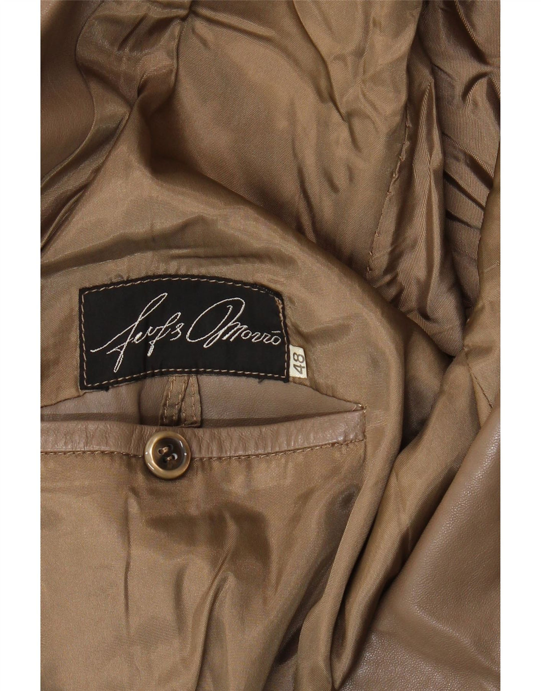 Vintage Herren zweireihige Lederblazerjacke IT 48 Mittelbraun