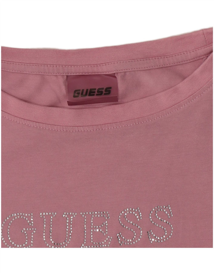 Guess Kurzarm-Grafik-T-Shirt für Damen, Größe 38, kleines rosa Logo