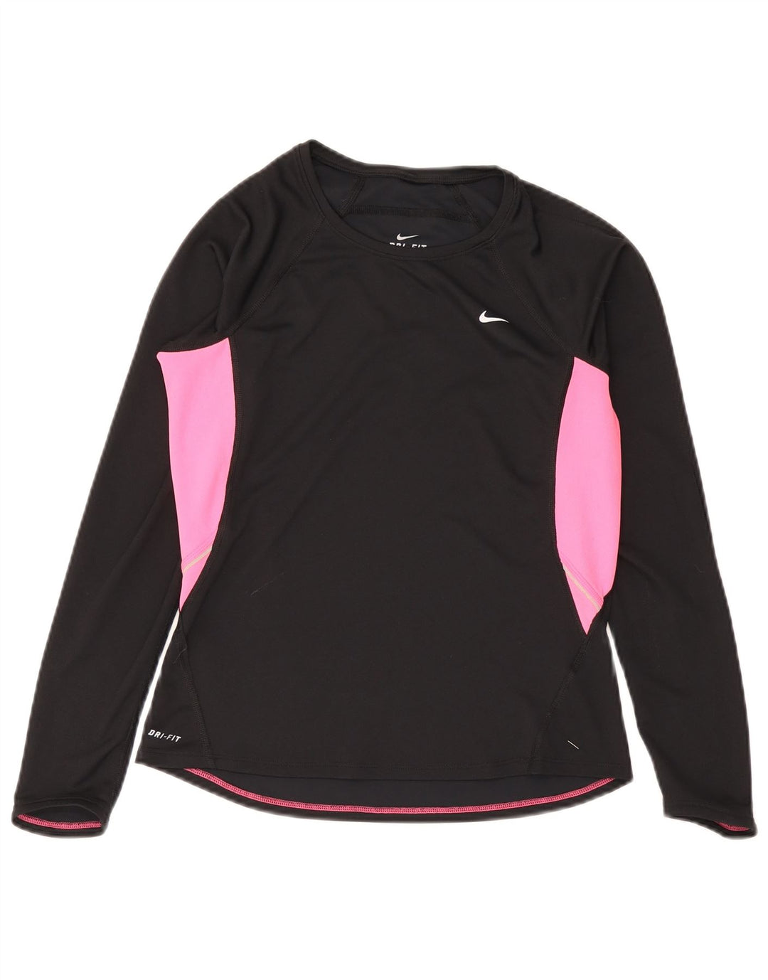 Nike Damen Dri Fit Top Langarm UK 12/14 Medium Schwarz Farbblock