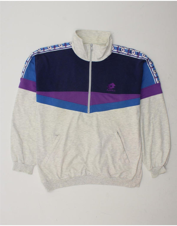 LOTTO Mens Graphic Zip Neck Sweatshirt Jumper Large Grey Colourblock