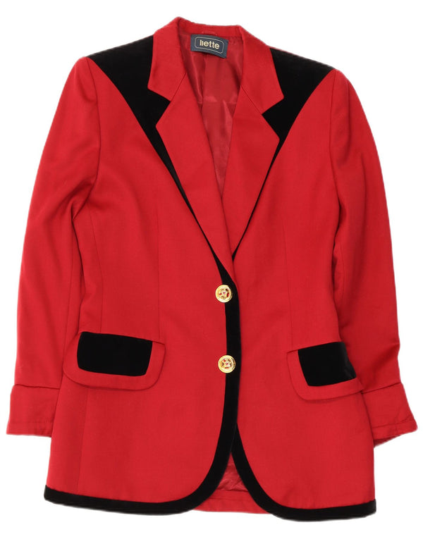 Vintage Damen 2-Knopf-Longline-Blazerjacke UK 12 Mittelrot Farbblock