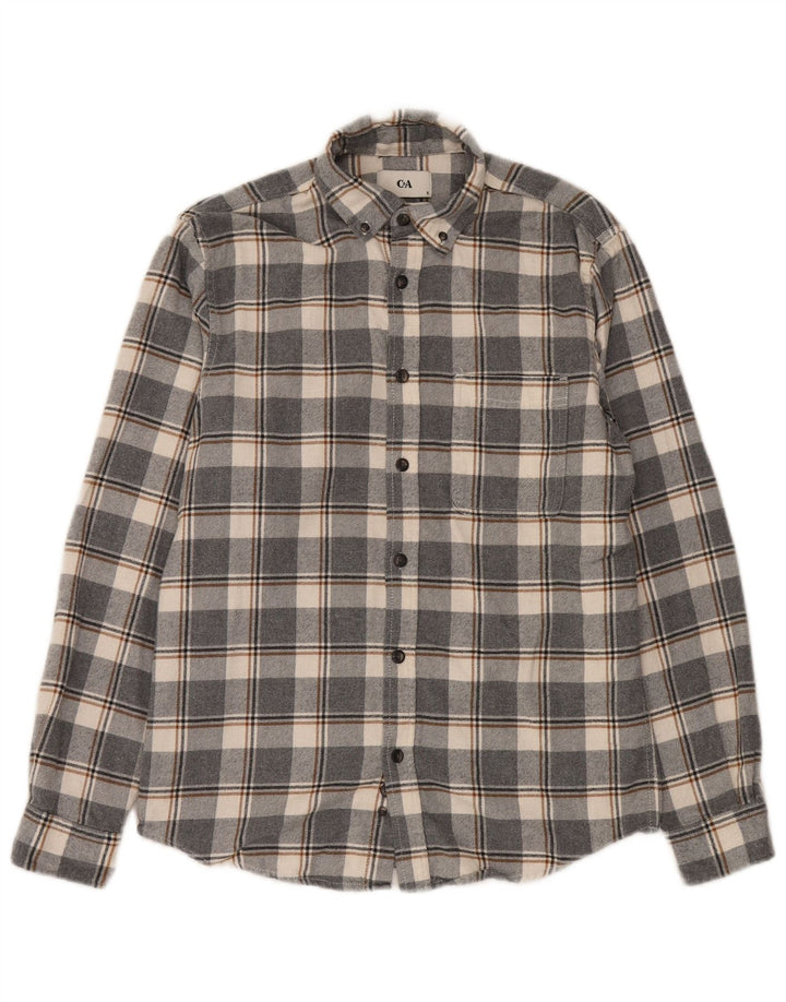 C & A Herren-Flanellhemd, klein, grau kariert, Baumwolle