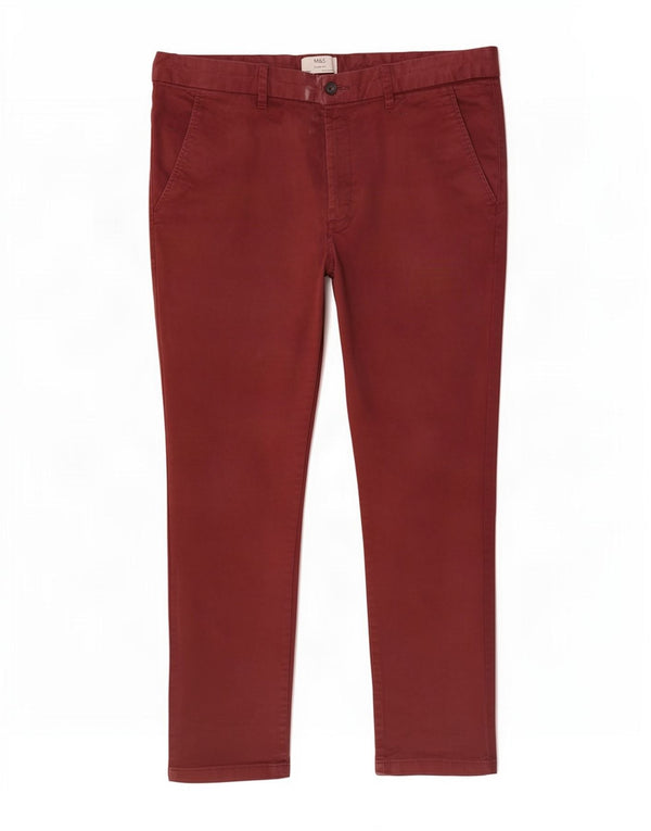 Marks & Spencer Herren Slim Fit Chinohose W40 L31 Burgunderrote Baumwolle