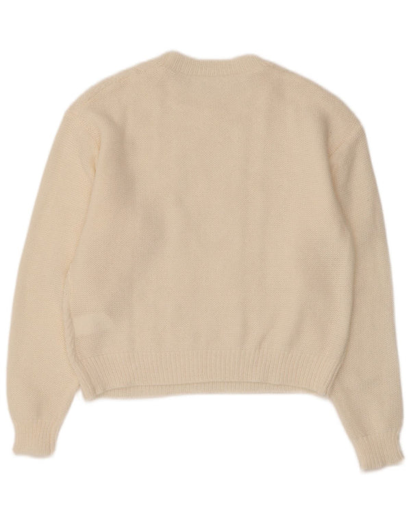 Vintage Damen Crop Boat Neck Pullover Pullover UK 12 Mittelweiß Acryl