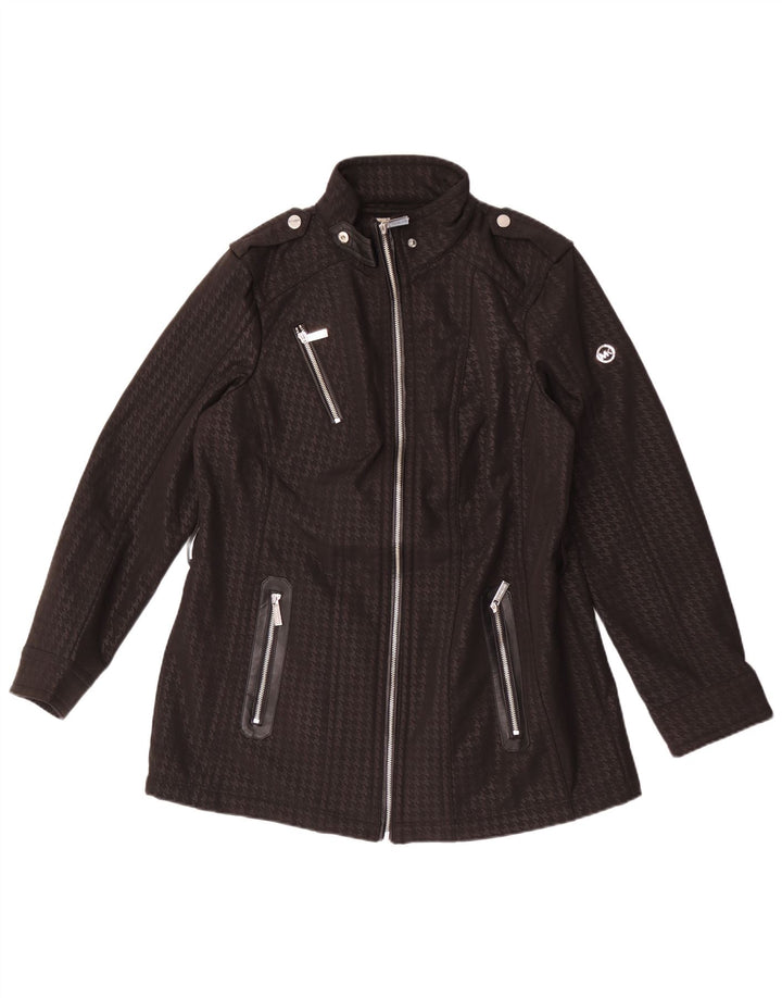 Michael Kors Damen Militärjacke UK 16 Large Schwarzer Hahnentritt-Polyester