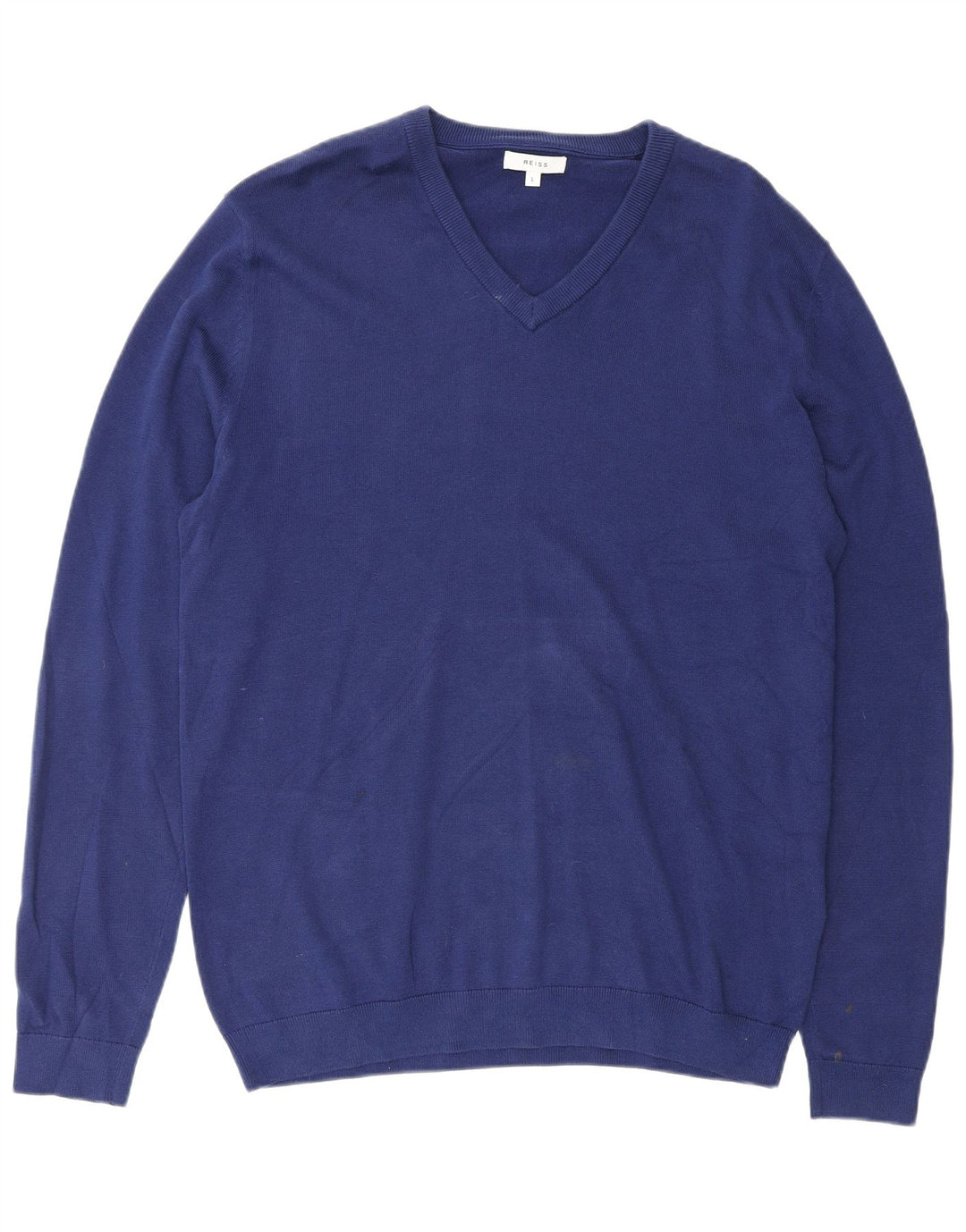 REISS Herren-Pullover mit V-Ausschnitt, groß, aus blauer Baumwolle