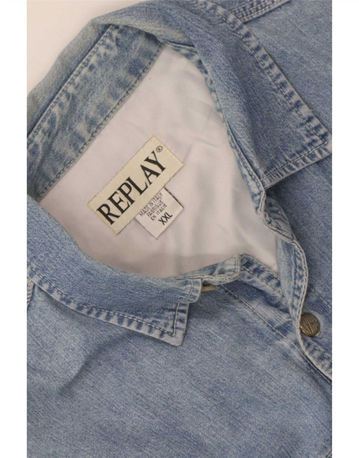 Replay Herren-Jeanshemd mit normaler Passform, 2XL, blaue Baumwolle