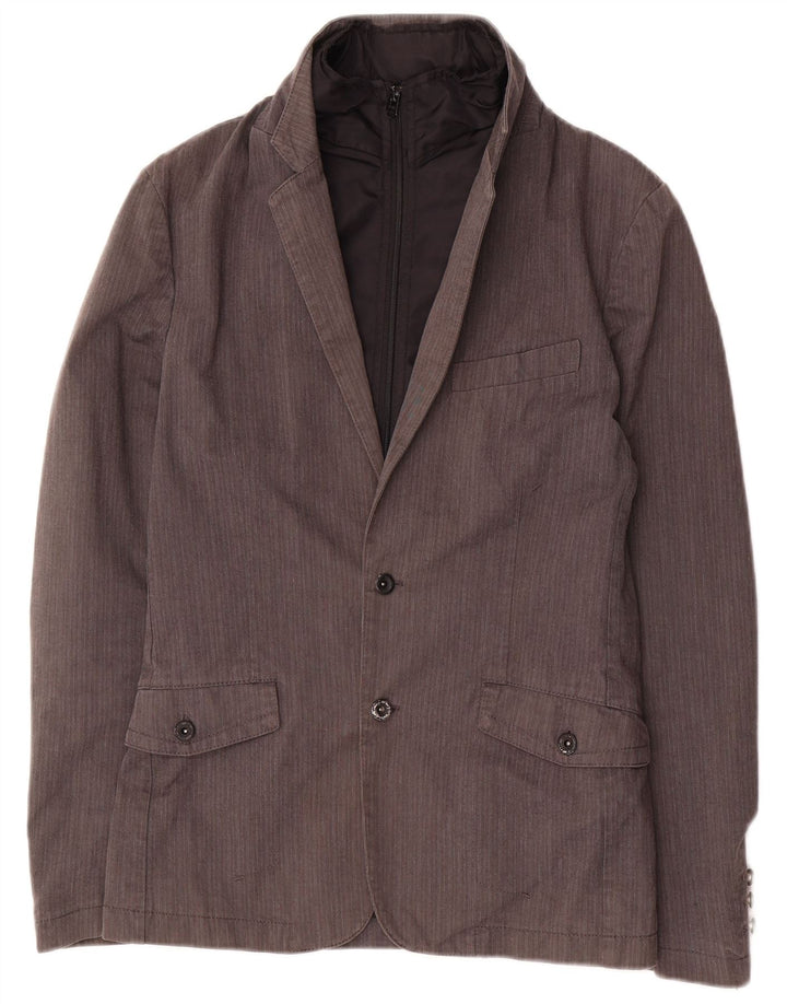 Zara Herren-Blazer mit 2 Knöpfen, Gr. 36, klein, graue Nadelstreifen-Baumwolle