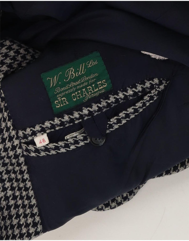 W.Bill London Herren-Blazer mit 2 Knöpfen, IT 48, Mittelgrau mit Hahnentrittmuster