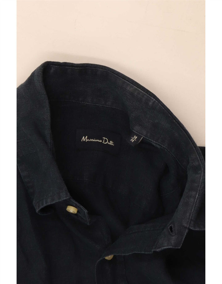 Massimo Dutti Herrenhemd Medium Marineblau Leinen