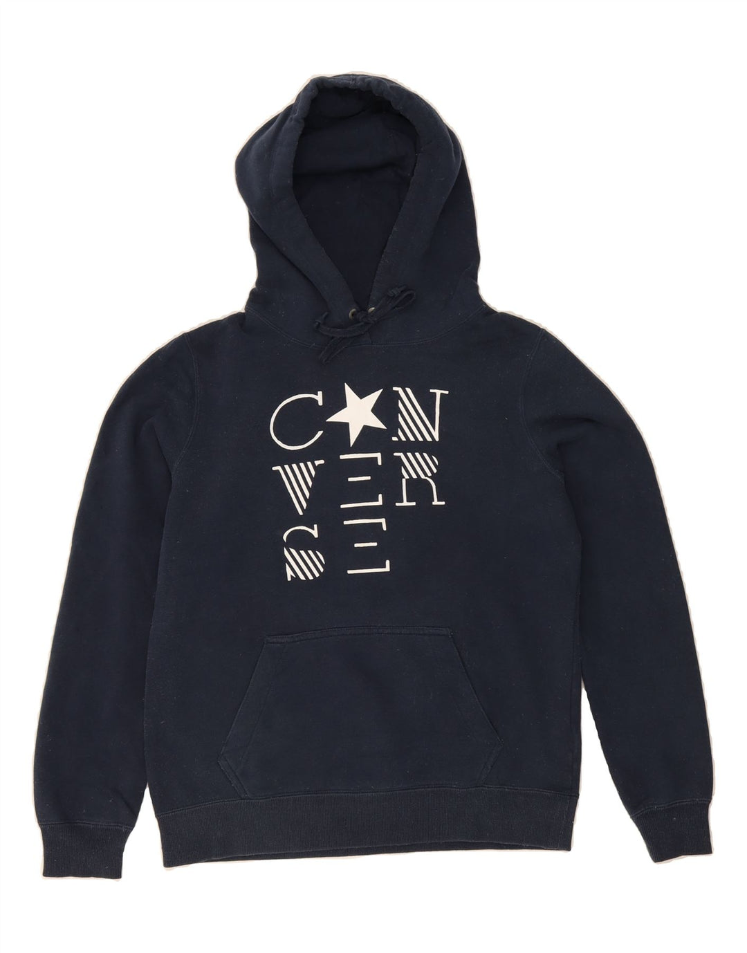 CONVERSE Mens Graphic Hoodie Jumper Small Navy Blue Cotton Vintage Converse and Second-Hand Converse from Messina Hembry 