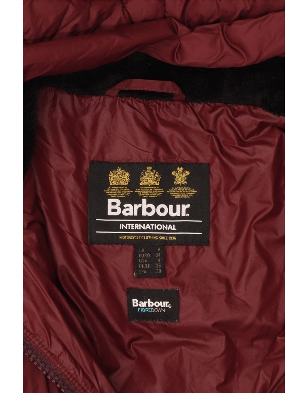 Barbour Wattierter Mantel mit Kapuze für Damen, UK 8, klein, Burgunderrot