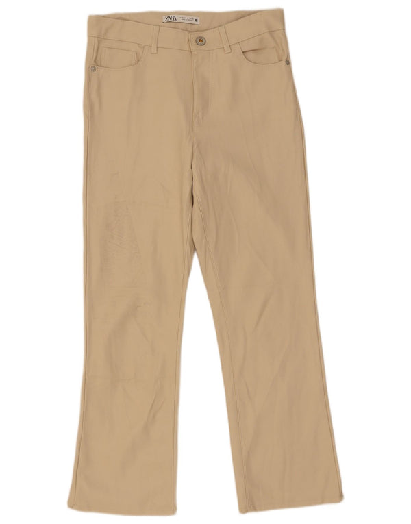 Zara Damen Crop Straight Kunstlederhose EU 36 XS W26 L25 Beige
