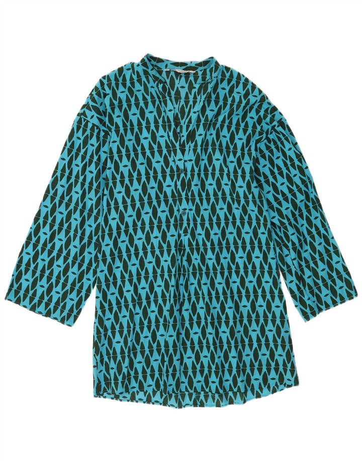 Langärmliges Etuikleid von Zara für Damen, UK 14, mittelblaue geometrische Baumwolle
