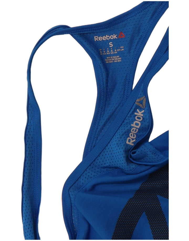 REEBOK Damen Graphic Vest Top UK 8/10 Small Blue Sports