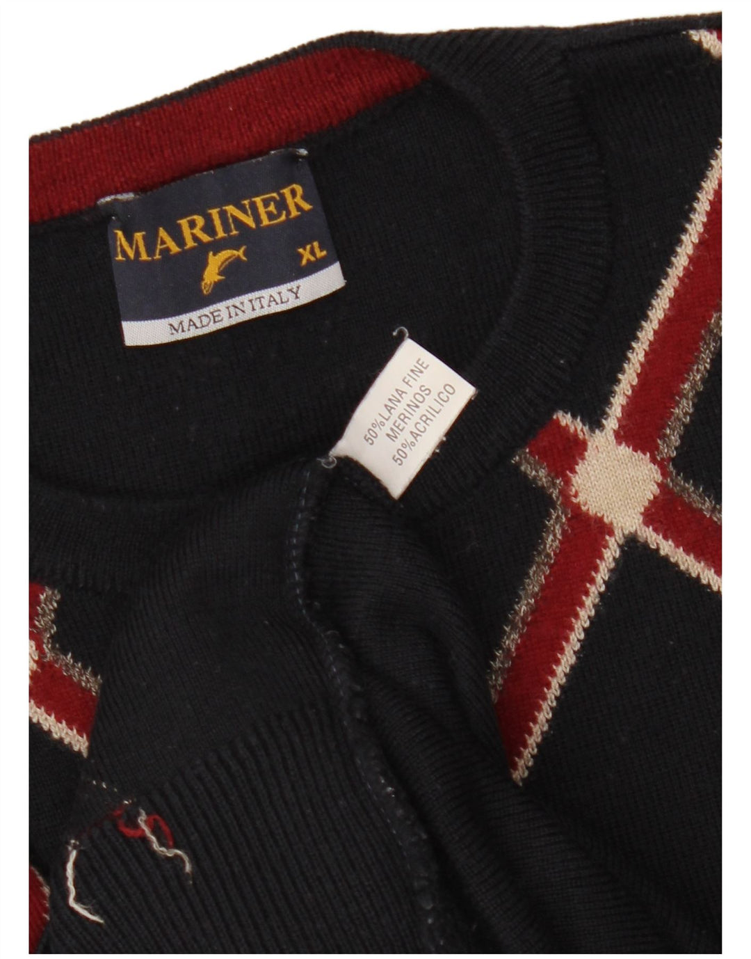 Vintage Herren Rundhalspullover Pullover XL Marineblau Argyle/Diamant