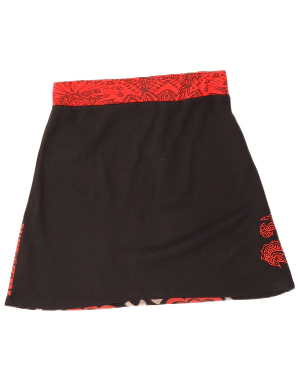 DESIGUAL Damen A-Linienrock Medium W30 Schwarz geblümte Baumwolle