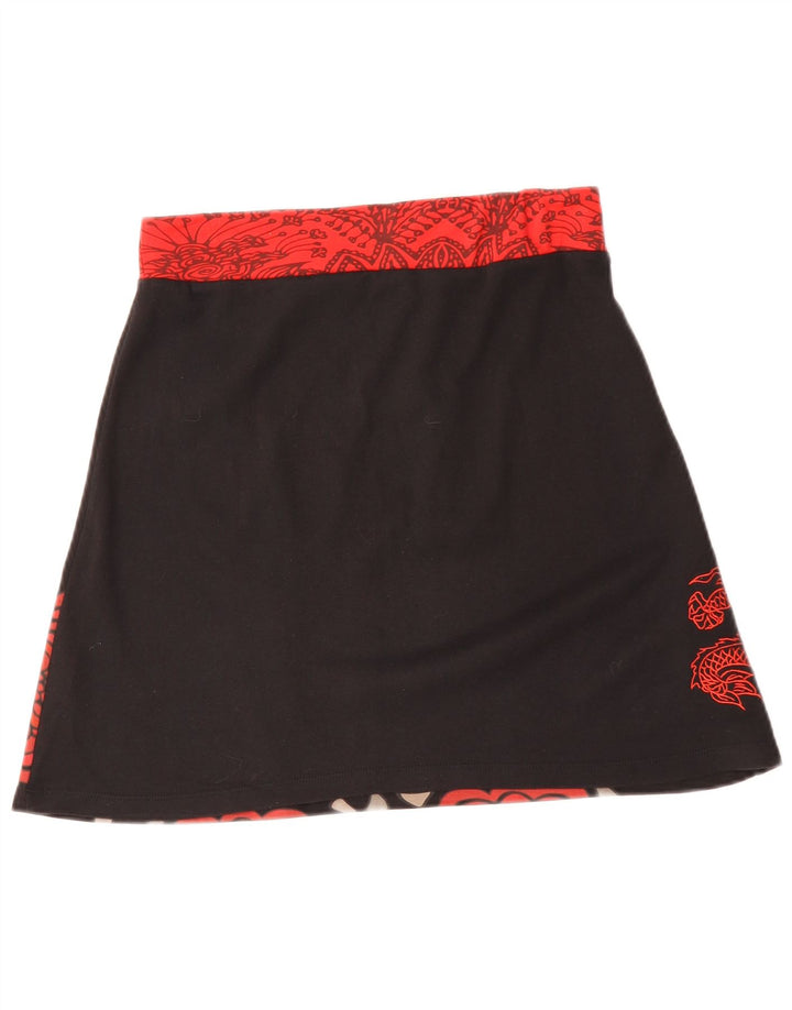 DESIGUAL Damen A-Linienrock Medium W30 Schwarz geblümte Baumwolle