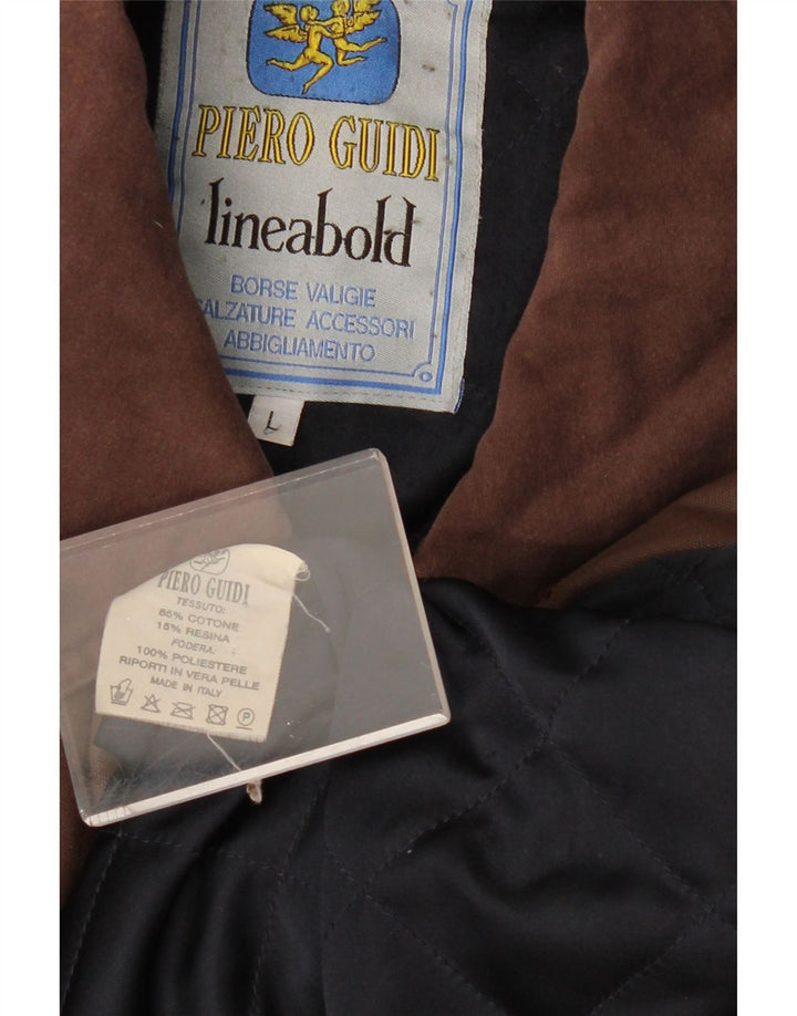 PIERO GUIDI Herrenjacke aus gewachster Baumwolle, UK 40, große braune Baumwolle