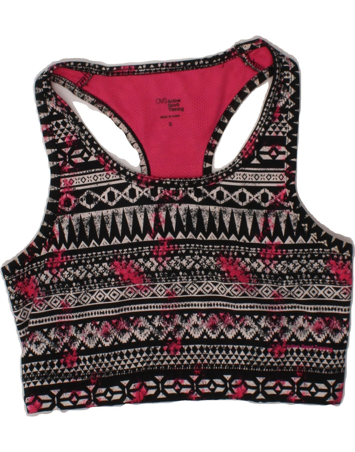 OVS Womens Crop Top UK 8 Small Black Geometric Polyester Sports Vintage OVS and Second-Hand OVS from Messina Hembry 