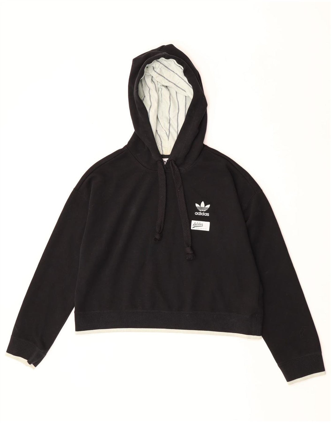 Adidas Damen Crop Oversized Hoodie Pullover UK 10 Small Schwarz Polyester