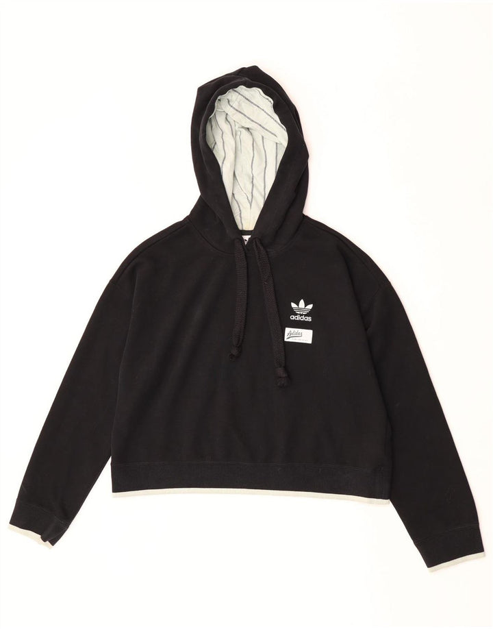 Adidas Damen Crop Oversized Hoodie Pullover UK 10 Small Schwarz Polyester