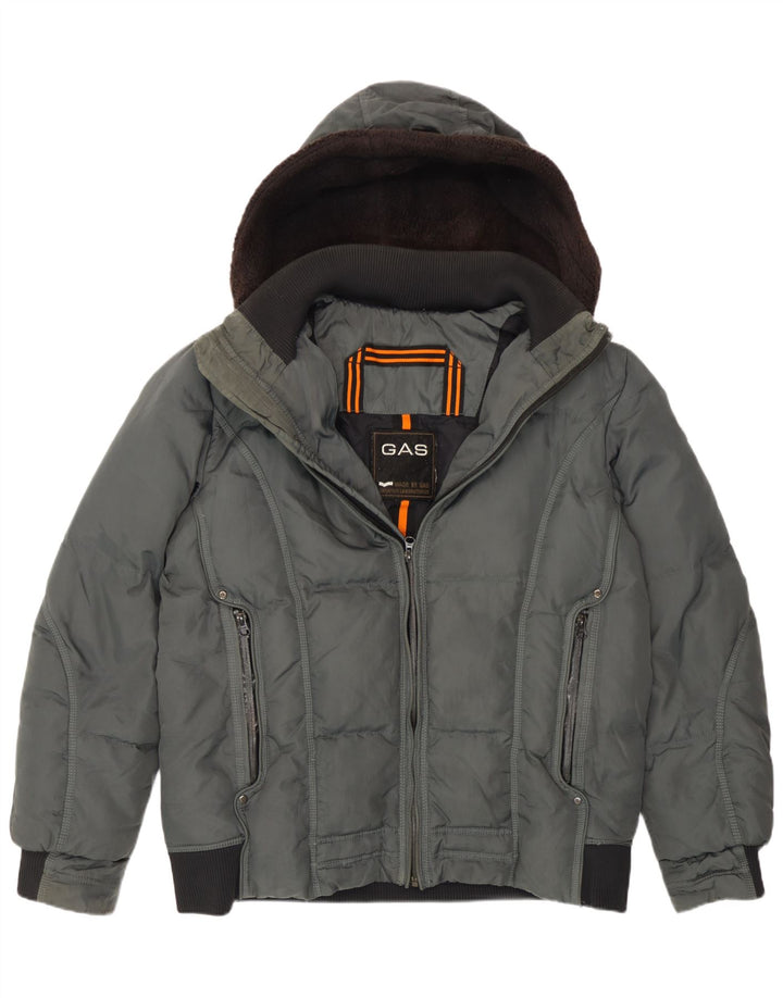 Gas Herren-Bomberjacke mit Kapuze, wattiert, Gr. 40, Größe L, Grau, Polyamid