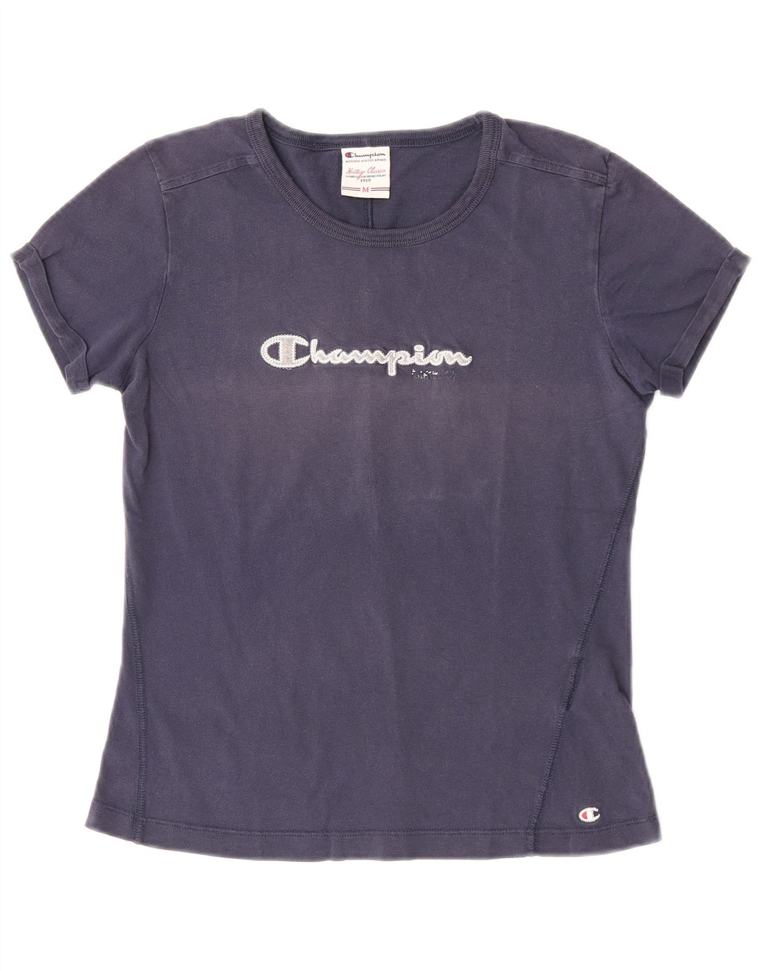 Champion Damen Grafik-T-Shirt-Oberteil UK 12 Medium Marineblau