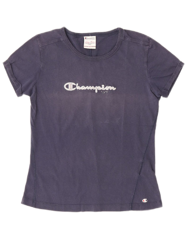 Champion Damen Grafik-T-Shirt-Oberteil UK 12 Medium Marineblau