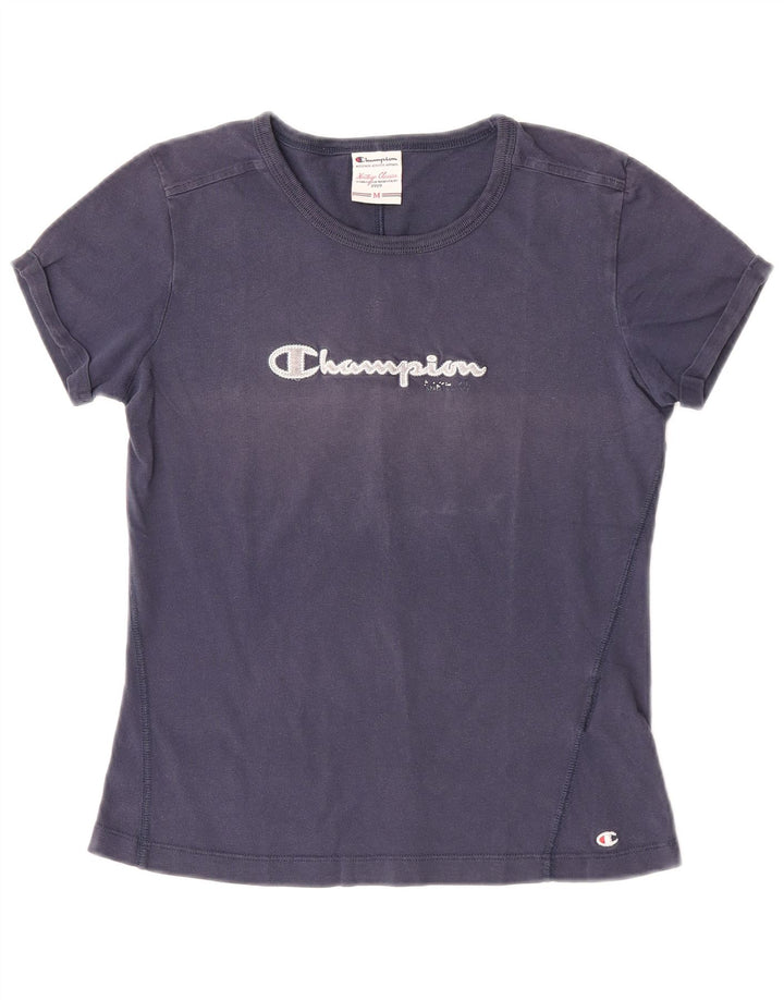 Champion Damen Grafik-T-Shirt-Oberteil UK 12 Medium Marineblau