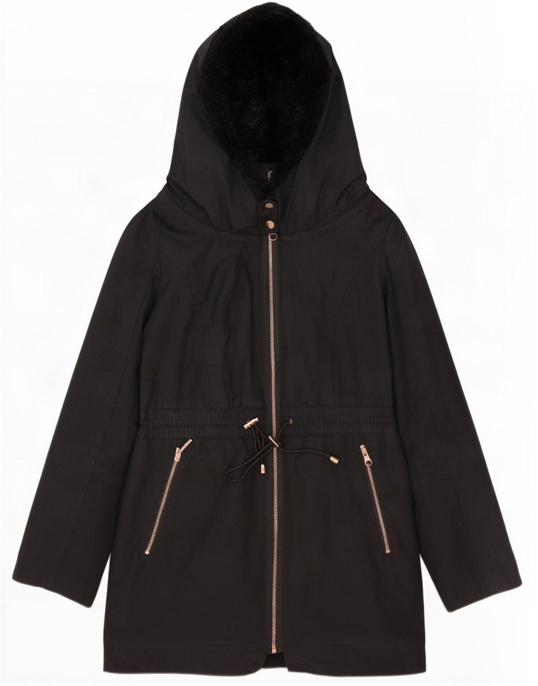 Ted Baker Damen-Parka mit Kapuze, übergroß, Größe 2, klein, schwarzes Polyester