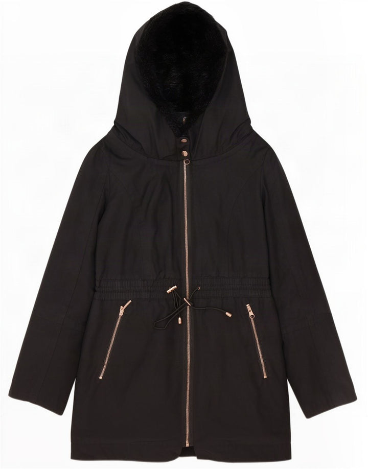 Ted Baker Damen-Parka mit Kapuze, übergroß, Größe 2, klein, schwarzes Polyester