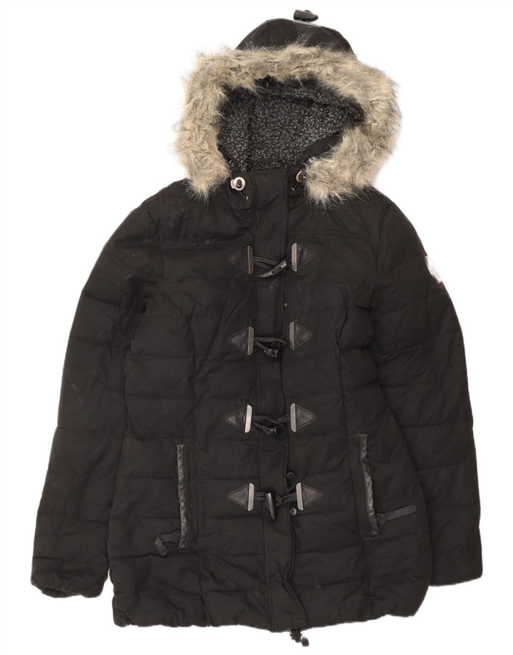 Superdry Damen gepolsterte Duffle-Jacke mit Kapuze, UK 12, Mittelschwarz, Polyester