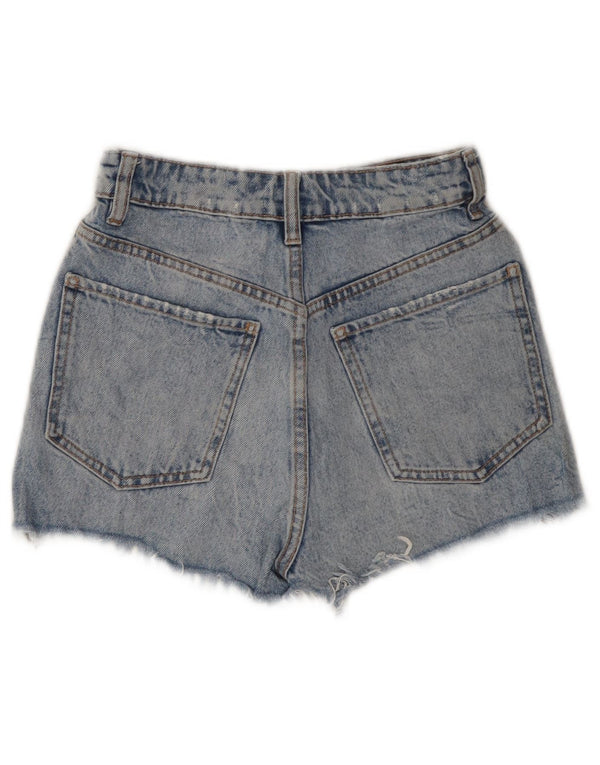 ZARA Damen Distressed Denim Shorts US 0 XS W22 Blau