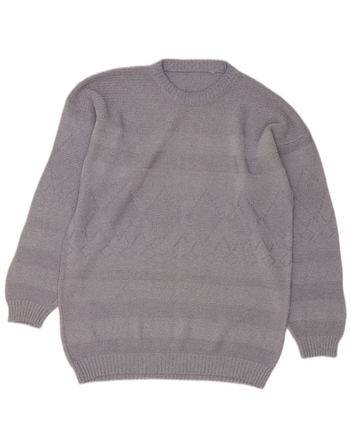 Vintage Herren Pullover mit Rundhalsausschnitt, groß, grau, Argyle/Diamant