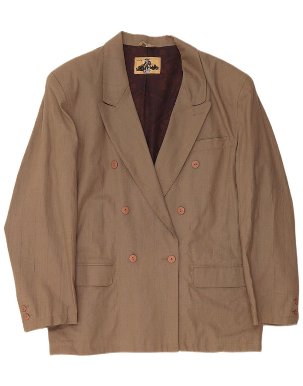 VINTAGE Herren Zweireihiger Blazer Jacke EU 56 3XL Braunes Leinen