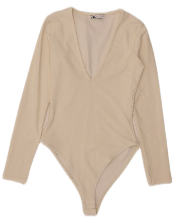 Zara Damen Langarm-Body UK 12 Medium Off White