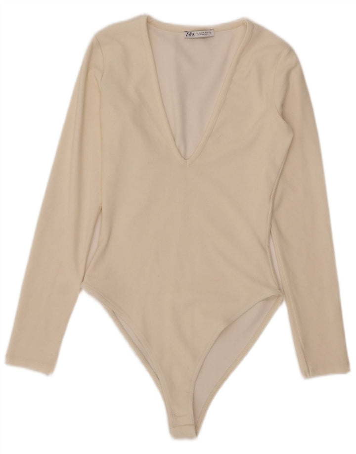 Zara Damen Langarm-Body UK 12 Medium Off White