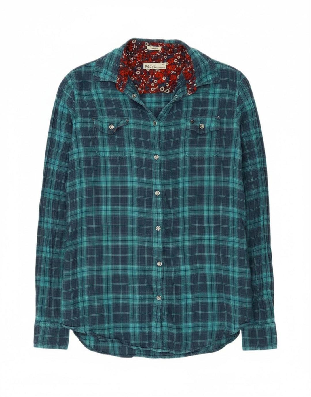 Replay Damen-Flanellhemd, normal, UK 10, klein, blau kariert, Baumwolle