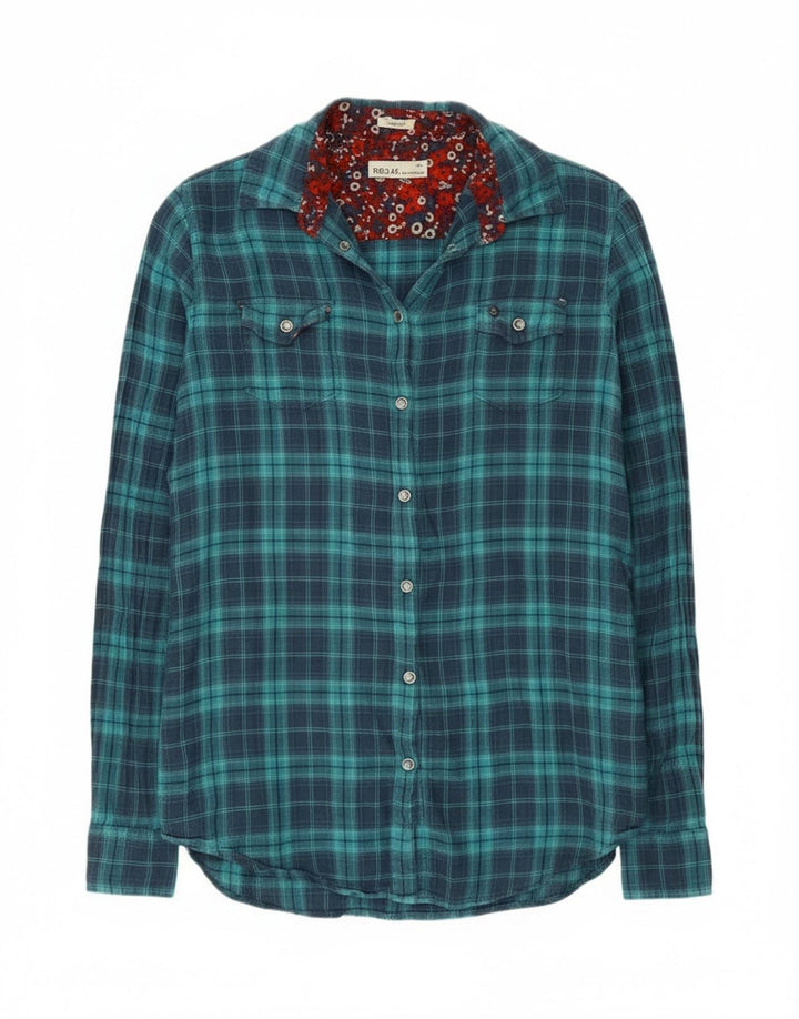 Replay Damen-Flanellhemd, normal, UK 10, klein, blau kariert, Baumwolle