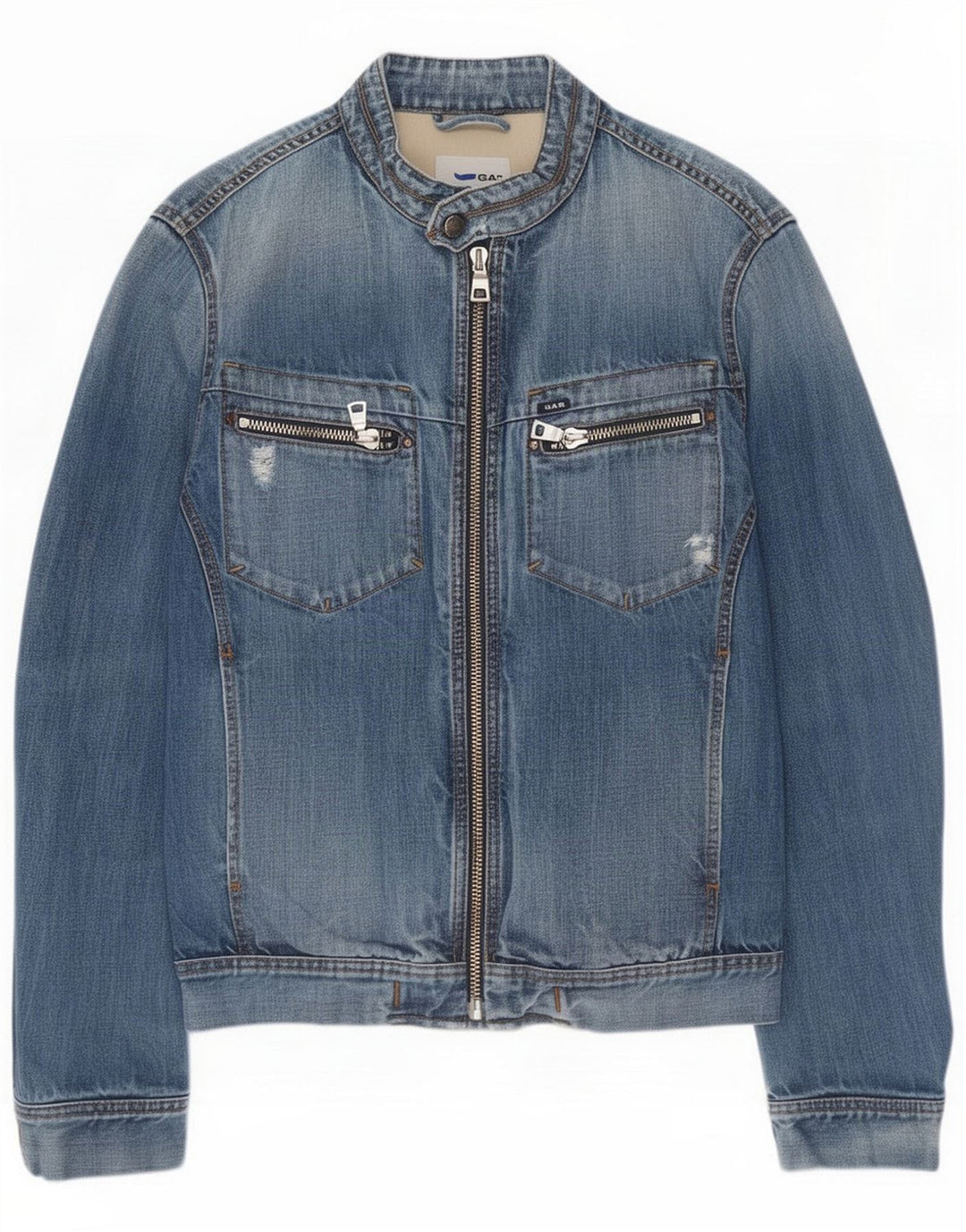 Gas Damen Jeansjacke im Distressed-Look, UK 16, Größe L, Blau, Baumwolle