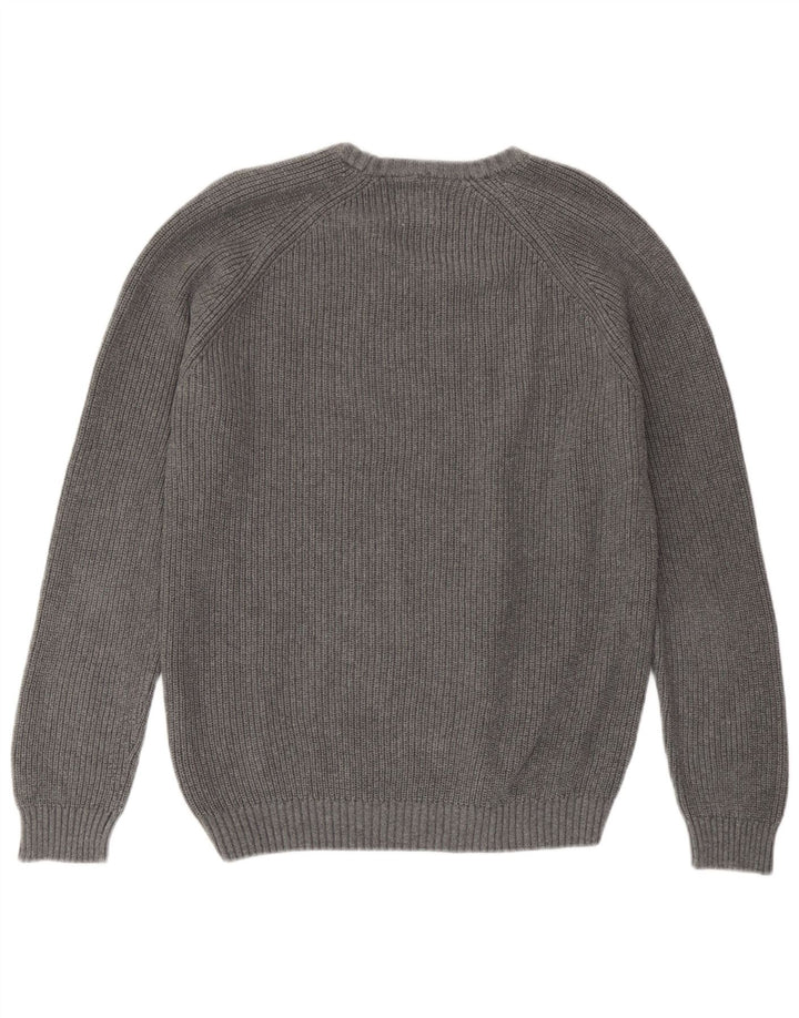 Zara Herren-Pullover mit Rundhalsausschnitt, mittelgraue Baumwolle