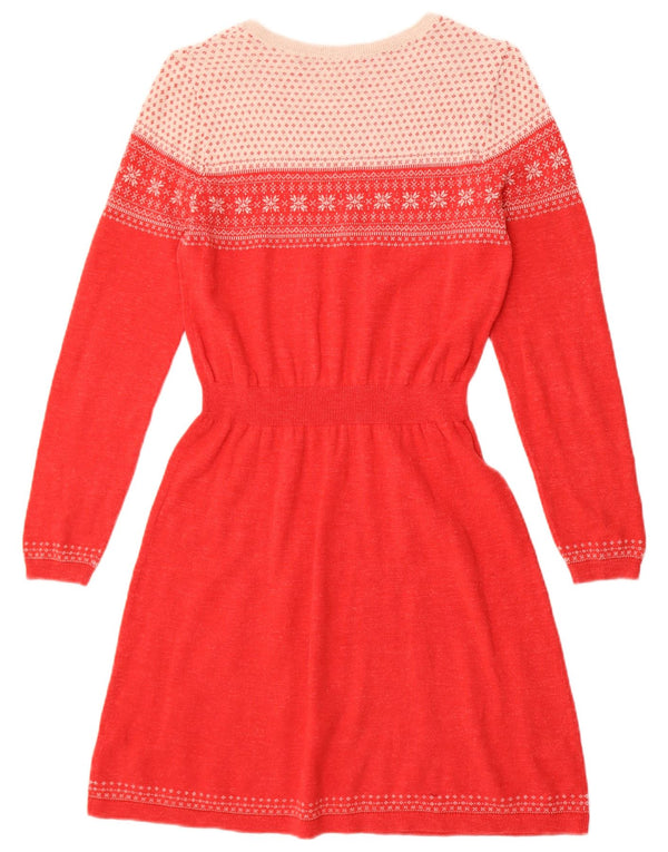 Fat Face Langarm-Pulloverkleid für Damen, UK 12, Mittelrot, Fair-Isle-Baumwolle